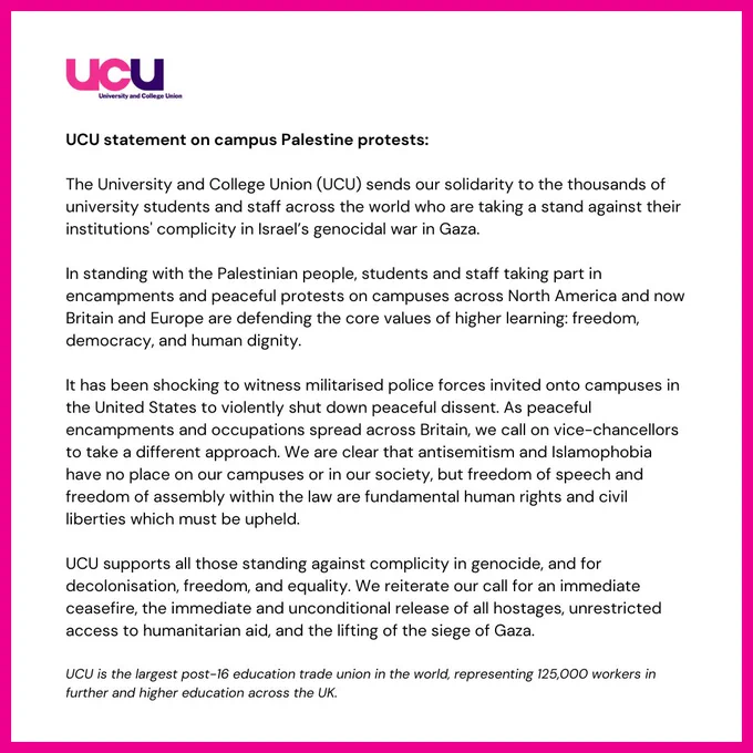 a statement on campus Palestine protests. 