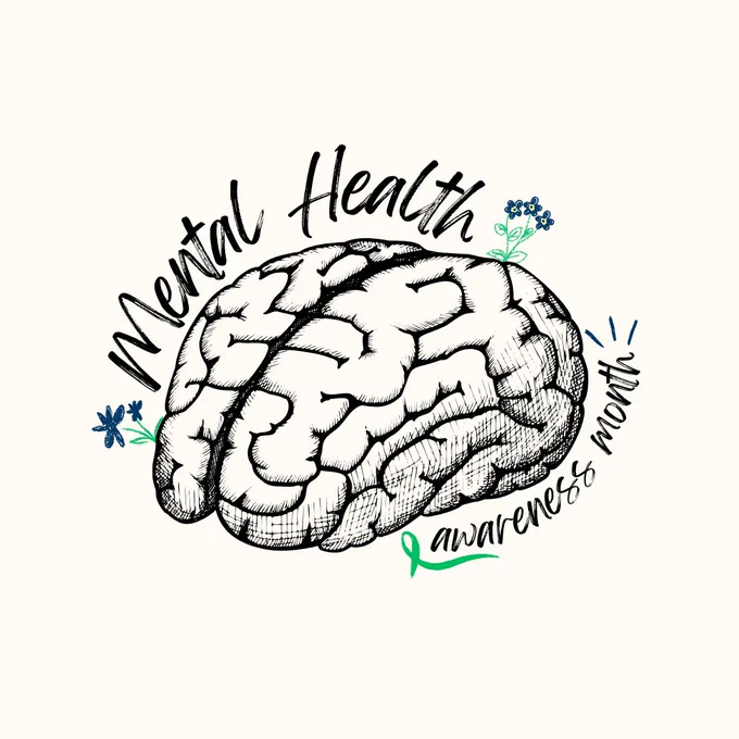 Photo of a brain sketch drawing for mental health month 