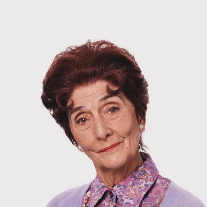 Image is of cotton character from EastEnders portrayed by the actress June Brown.