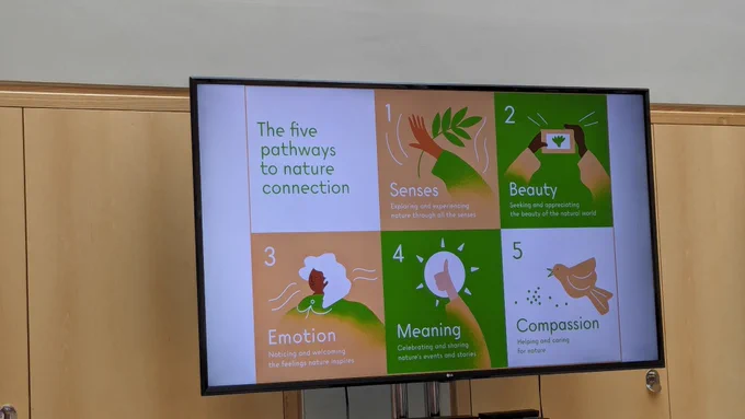 Slide about 'Five pathways to nature connection: senses, beauty, emotion, meaning, compassion'