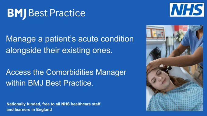 Image for BMJ Best Practice Comorbidities Manager. Manage a patient's acute condition alongside their existing ones.
