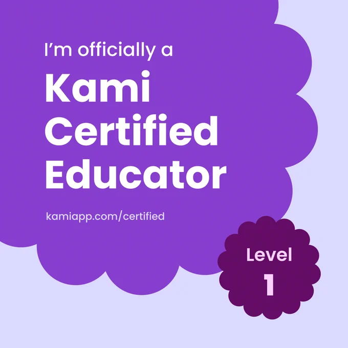 social media graphic of showing Kami Certified Educator Level 1