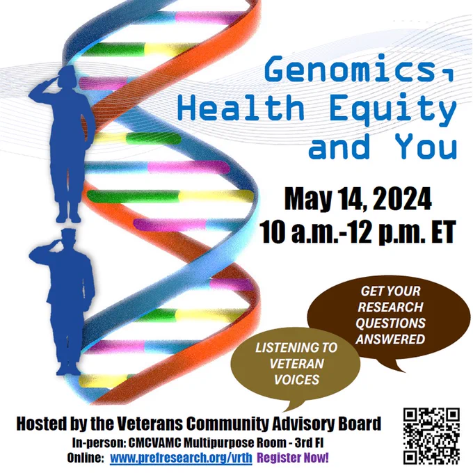 Register for Genomics, Health Equity and You on May 14 from 10 a.m. to noon. 