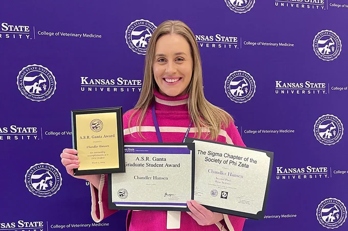 Chandler participated in the annual Phi Zeta Research Day in March and was chosen for the ASR Ganta Graduate Student Award, which recognizes a graduate student who has demonstrated competence in research by publishing a first author research paper (or manuscript accepted for publication).