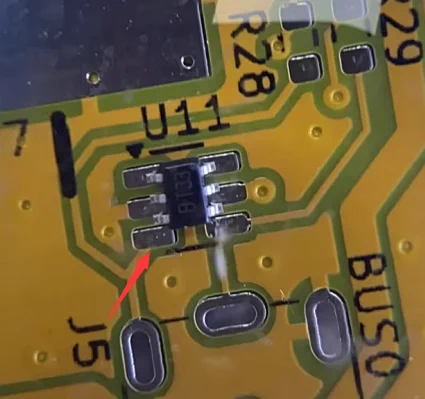 Little baby chip trying to fit into adult pads on a PCB.