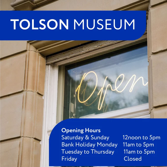 Tolson Museum
Opening Hours
Saturday & Sunday 12noon to 5pm
Bank Holiday Monday 11am to 5pm
Tuesday to Thursday 11am to 5pm
Friday Closed