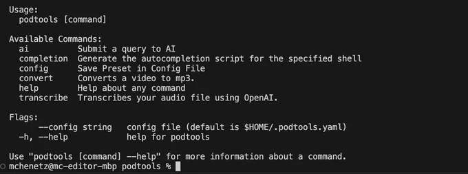 podtools - OpenAI Transcribe, query, and ffmpeg conversion
