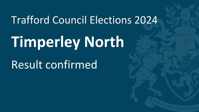 Graphic reads: Trafford Council Elections 2024 Timperley North Result confirmed