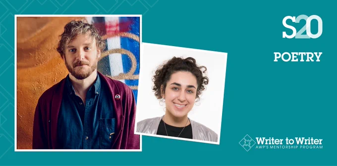 Headshots of Keith Kopka and Alana Pedalino on a teal background with the logo for Writer to Writer, AWP’s mentorship program