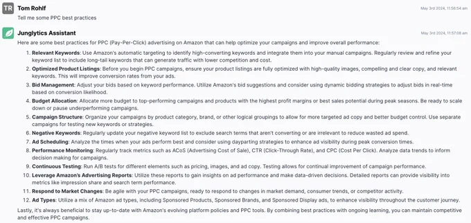 A list of Amazon PPC best practices from Junglytics Assistant, an AI-powered BI tool for Amazon sellers and agencies.