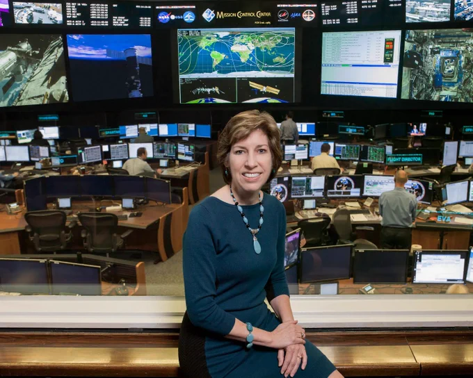 Ellen Ochoa sits in the Flight Control Room 1 viewing area in the Christopher C. Kraft Jr. Mission Control Center in Houston, Texas. Credit: NASA/Bill Stafford and Allison Bills
