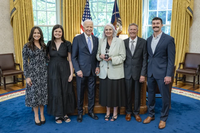 President Biden is pictured with Missy Testerman, 2024 National Teacher of the Year, and her family.