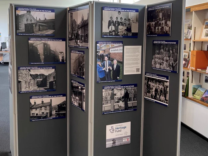 A display board with photographs of Barrowford.
