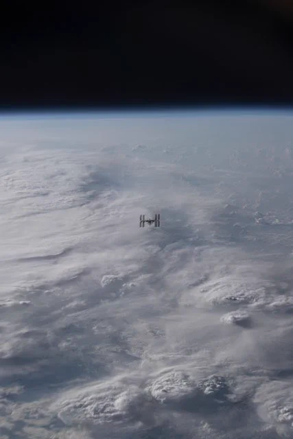 View of the International Space Station (ISS) in the distance as SpaceX Crew-5 Dragon returns to Earth. Photo credit: NASA/Crew-5 Member