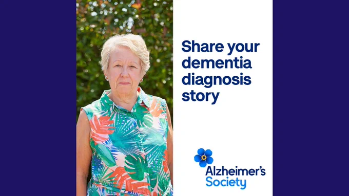 Image of a person with text on right side and Alzheimer's Society logo.