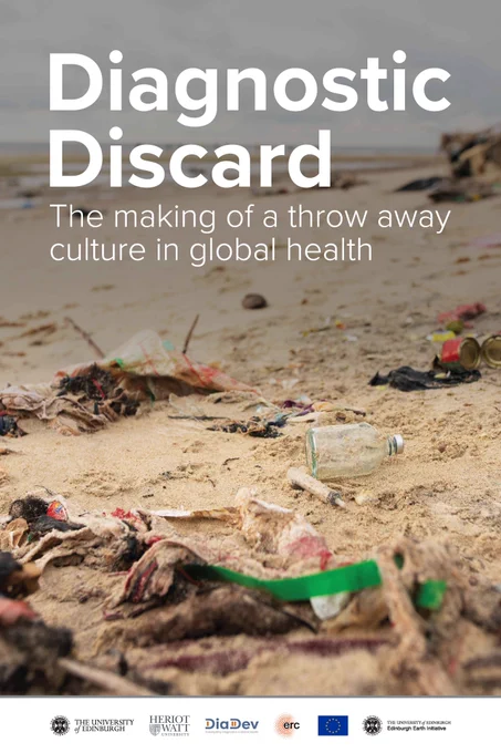 Diagnostic Discard: The making of a plastic pandemic is an exhibition created by Professor Alice Street (University of Edinburgh) and Professor Maïwenn Kersaudy-Kerhoas (Heriot-Watt University) on the occasion of "Plastic Pandemic: Rethinking Medical Device Innovation, Use and Disposal for a Circular Economy", a Symposium held at the Edinburgh Climate Change Institute on the 1st of June 2023.
The exhibition showcases the results of a field investigation into the impact of medical waste on communities in Sierra Leone, and highlights the need for designers and manufacturers to consider the full lifecycle of tests and the environmental costs of single-use items.
The exhibition explores the neglect of environmental sustainability considerations within efforts to improve access to diagnostic testing in global health and propose sustainable solutions for eco-responsible tests.  