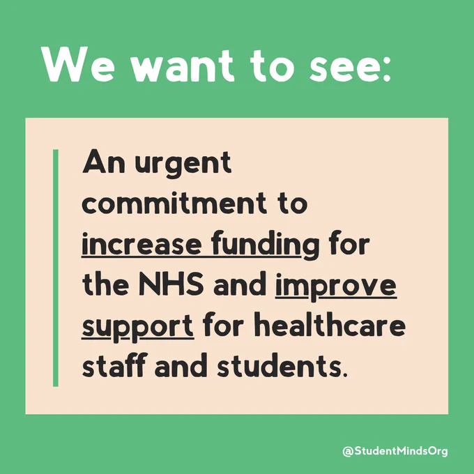 Text reads: An urgent commitment to increase funding for the NHS and improve support for healthcare staff and students.