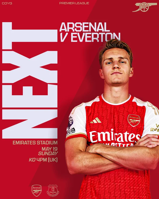 Next: Arsenal v Everton
Emirates Stadium
May 19
Sunday
KO 4PM (UK)