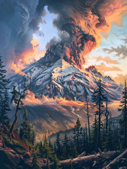 Mount St. Helens erupts --ar 3:4 --v 6.0