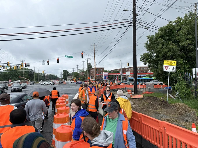 Closed sidewalks make it complicated for pedestrians to safely navigate the intersection of Piney Branch and University.