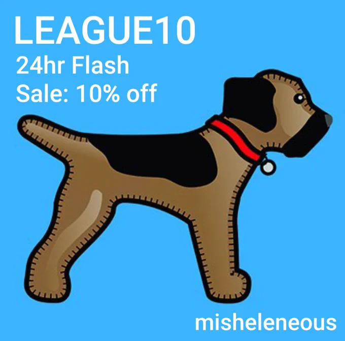 White text on a blue square background with the misheleneous border terrier logo on it