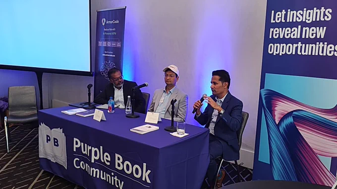 Security gurus Karthik Swarnam, Upendra Mardikar and Vijay Jajoo during Monday's CISO Panel on 'Managing Risk as the World Embraces AI‍'