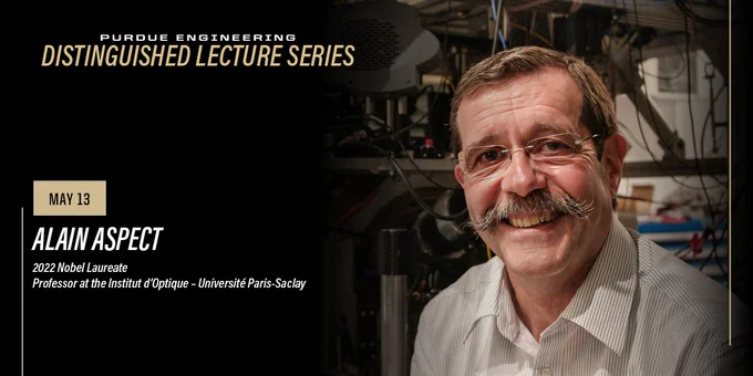 Graphic with photo of Alain Aspect, glasses, moustache