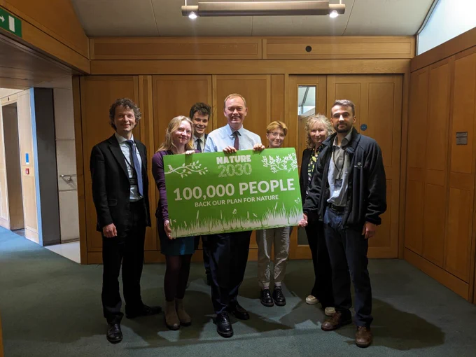 Tim Farron MP meeting with environmental charities in Westminster to receive the Nature 2030 petition. 