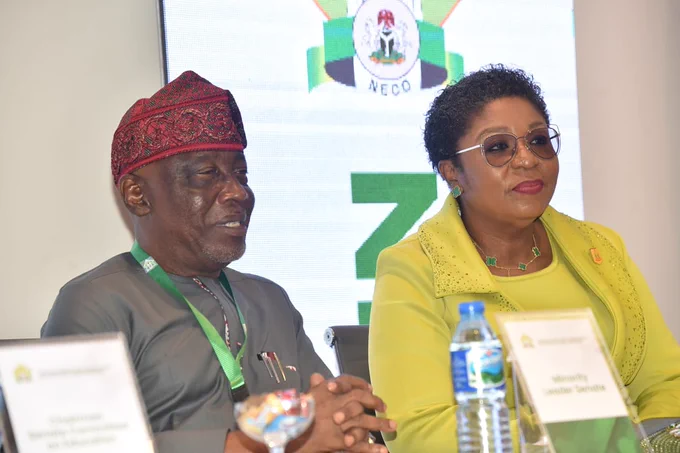 PSE Mrs. Didi Walson-Jack, OON,mni (Right) with Chairman, Senate Committee on Federal Character Sen Abba Moro at Retreat   held in Abuja