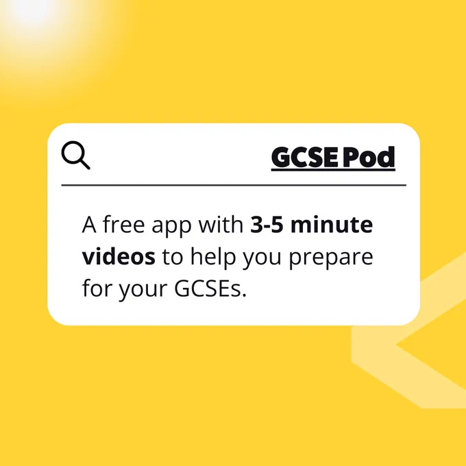 Yellow graphic with text box discussing "GCSE Pod"