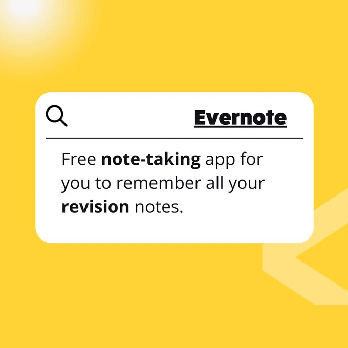 Yellow graphic with text box discussing "Evernote"