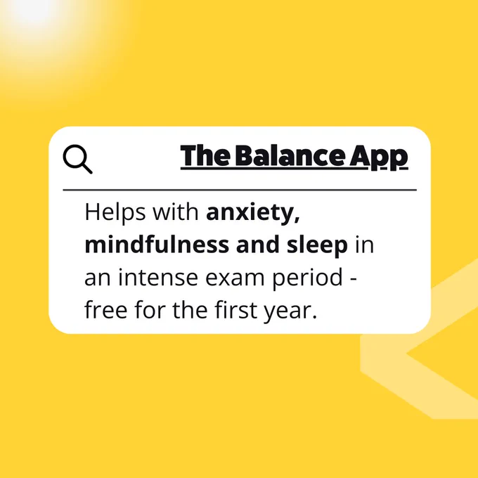 Yellow graphic with text box discussing "The Balance App"