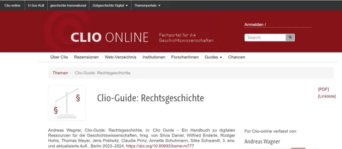 Start page CLIO Guide Rechtsgeschichte
