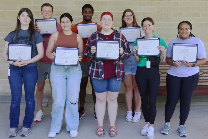 Front Row, left to right: Megan Bordewick, Mya Croy, Elizabeth Shipley, Shae Randel and Amare Sumpter. Back row: Tyler McCoach, Emmanuel O. Ugwuegbu and Meghan Maine. Not pictured: Sydney Andreano, Annaliese Colacicco, Ryan Cunningham, Alex Fischer, Brandon Green, Joshua Lee, Kathleen Schearer, Ben Schlageck, Andrea Vidovszky and Maia Wilson