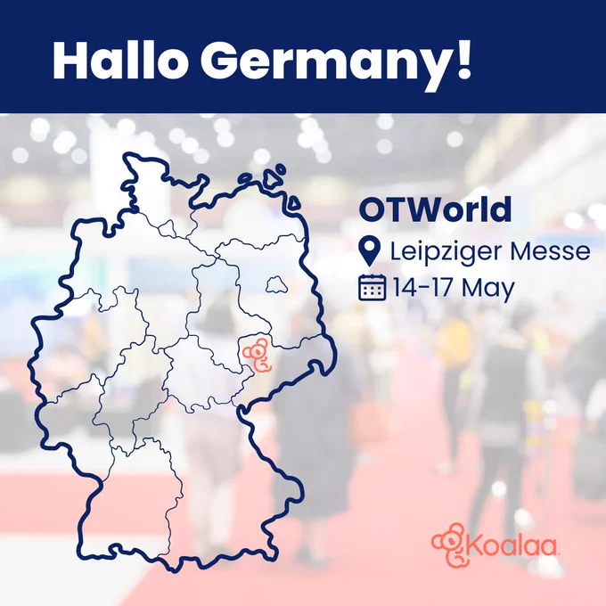 "Hallo Germany" A graphic shows a map of Germany with the Koalaa logo pinned at Leipziger 14-17 May 2024