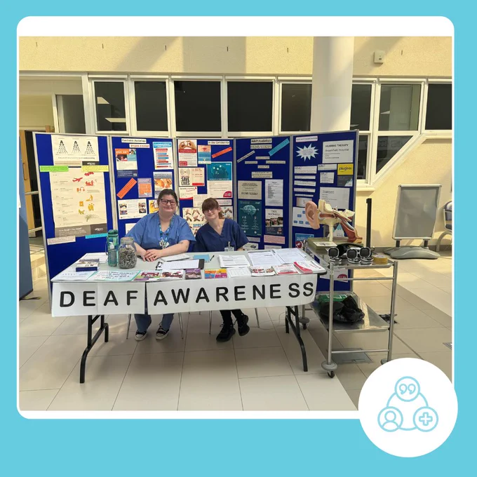 Photo of Audiology team at Broomfield hospital at a stand giving out information on their service 