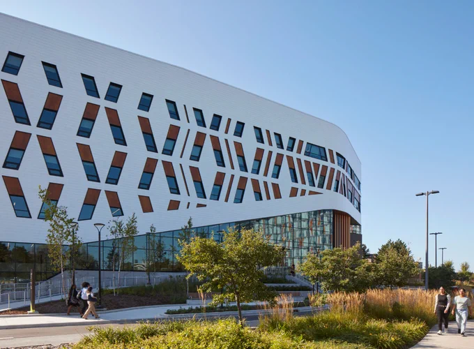 Outside view of Centennial College's new A-Building, at Progress Campus