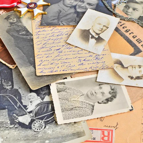 Old family photographs and letters.