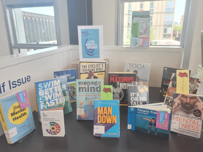 Photograph of a Mental Health Awareness book display at Riverside Library.