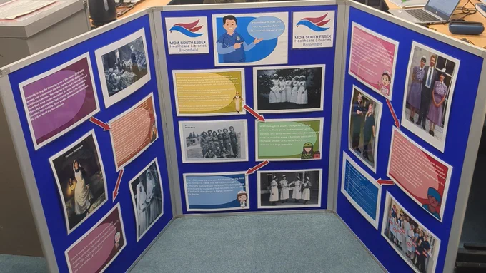 Broomfield Nurses Day display with photos and information.