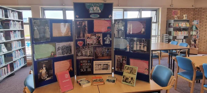 Basildon Nurses Day display with photos and information.