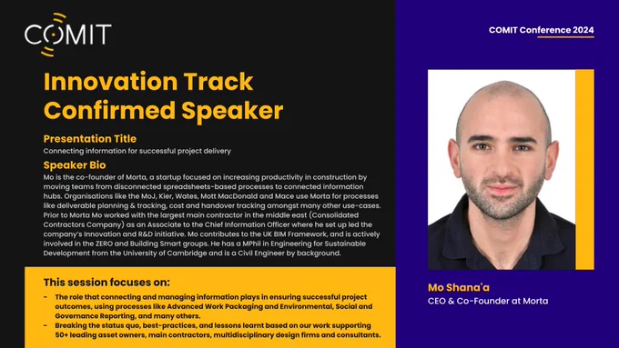 Confirmed Speaker on #Innovation Track - #COMIT2024 #Conference & #Exhibition - https://comit.org.uk
👥 @mo_shanaa - CEO & Co-Founder at @morta_tech 