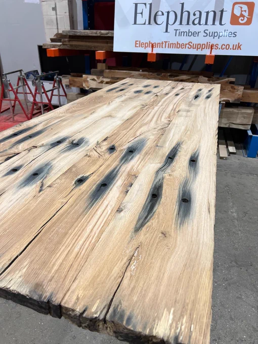 photo of rustic Oak table top made from train sleepers.