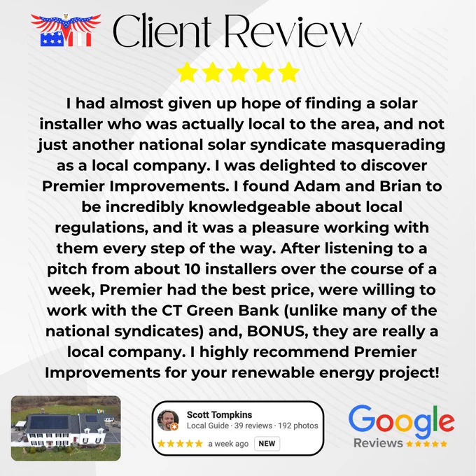 5 star solar review premier improvements solar best solar company in ct solar services solar installer national installer of the month eversource rate hike