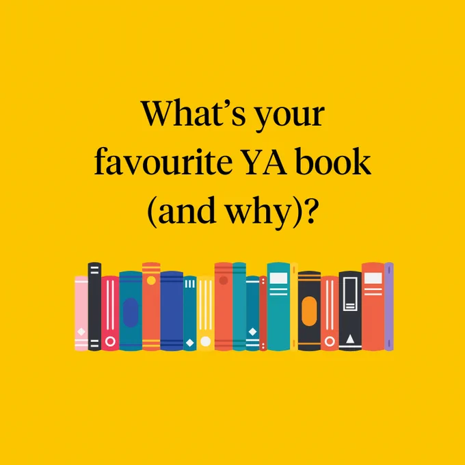 A stack of books on a yellow background- in black text reads: what's your favourite YA book (and why)?