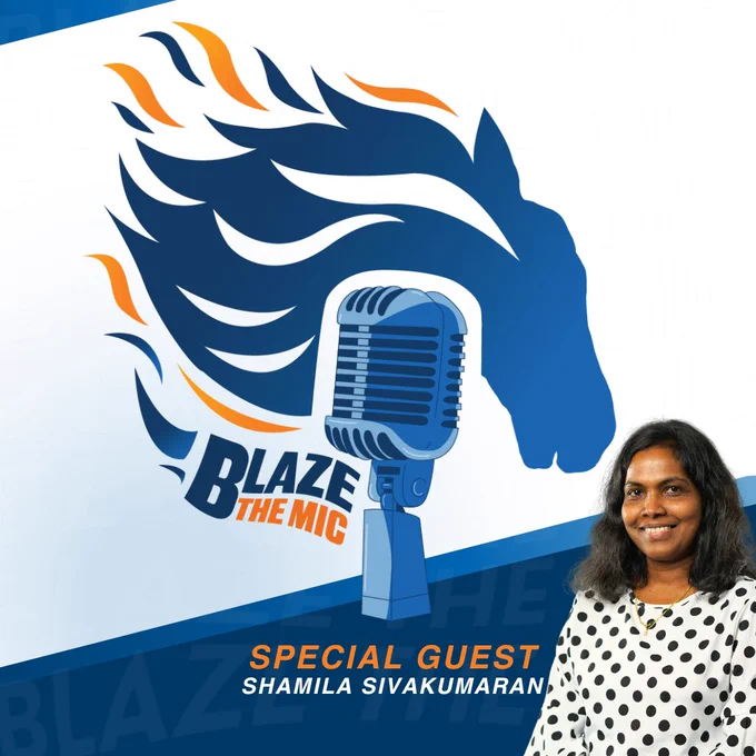 image of blaze the mic logo and a Ph.d. student 