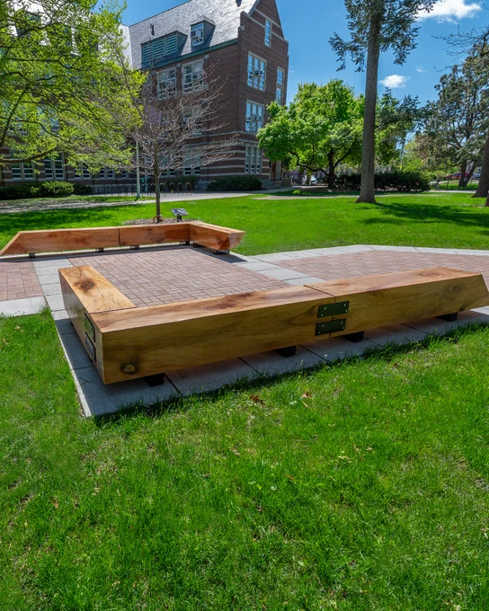 The benches in a small plaza near Berkey