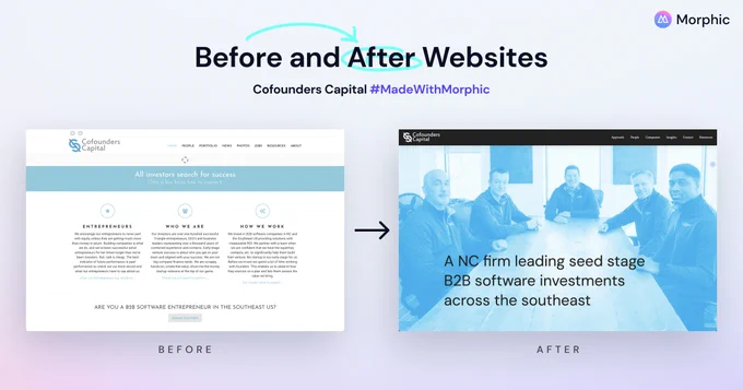 Cofounders Capital website before and after made with morphic