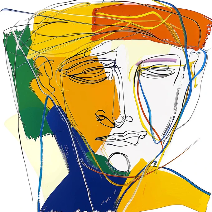 abstract line drawing of a face with multiple colors