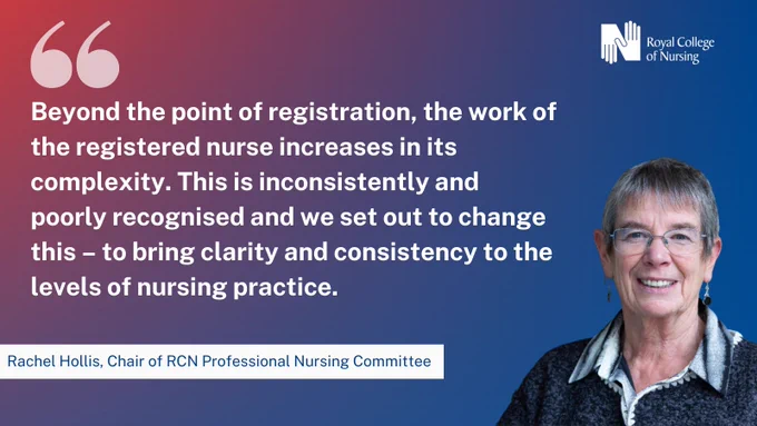 Quote from Rachel Hollis reads: Beyond the point of registration, the work of the registered nurse increases in its complexity. This is inconsistently and poorly recognised and we set out to change this – to bring clarity and consistency to the levels of nursing practice.